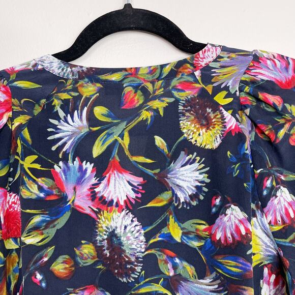 J Crew Silk Pleated Floral Popover Blouse Top Navy Blue XSmall K1822 Womens - Picture 7 of 11
